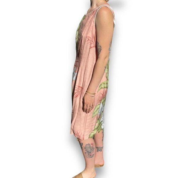 Vintage 90s The Hawaiian Original Pink Palm Leaf Tropical Knee Length Mini Dress - Picture 5 of 7